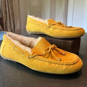 Yellow Moccasins Plush Fur Lined Indoor Outdoor Moccasin Shoes Globalwin